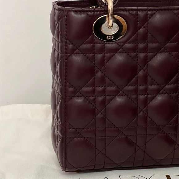 Christion Dior Lady Deep Burgundy Quilted Leather Lady Small ABC Rouge noir - Picture 7 of 11